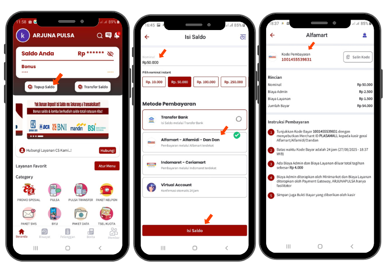 Cara Pemesan Tiket Deposit Via Alfamart /Alfamidi/Dan Dan Melalui Aplikasi ARJUNA RELOAD