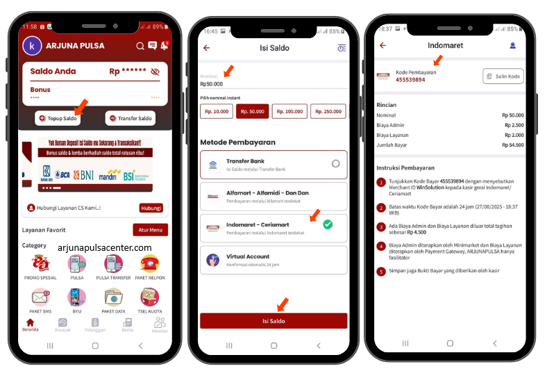 Pemesan Tiket Deposit Via Indomaret/Ceriamart Melalui Aplikasi Arjuna Reload